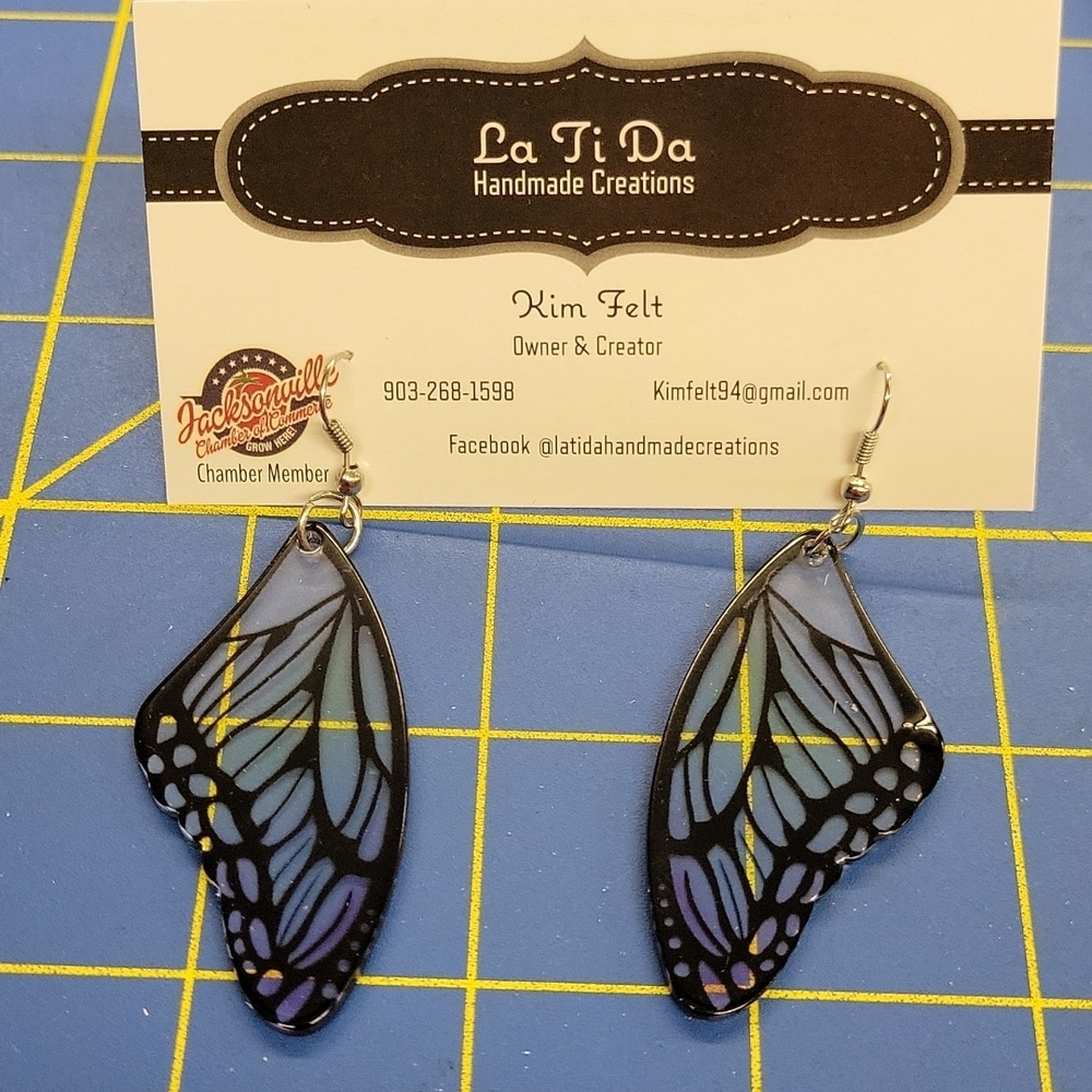 Butterfly Black & Clear Resin 2" Earrings
